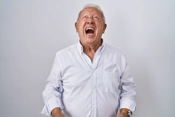 Senior Man Grey Hair Standing Isolated Background Angry Mad Screaming — Stock fotografie