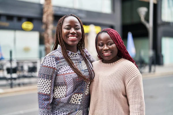 African American Women Friends Smiling Confident Standing Together Street — Zdjęcie stockowe