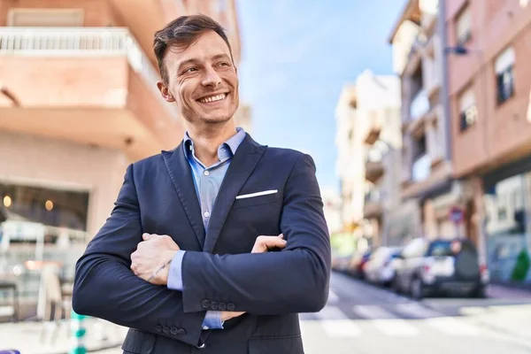 Young Man Business Worker Smiling Confident Standing Arms Crossed Gesture — Stockfoto