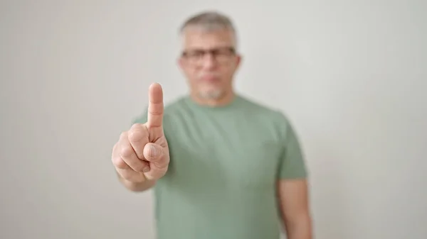 Middle Age Grey Haired Man Doing Gesture Finger Isolated White — Stock Photo, Image
