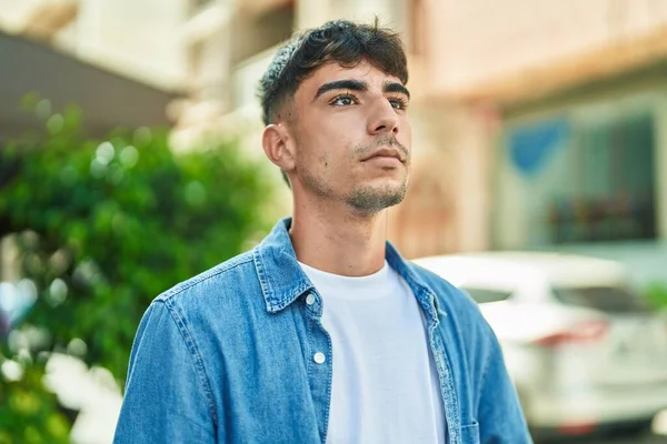Young Hispanic Man Looking Side Serious Expression Street — Stock Photo, Image