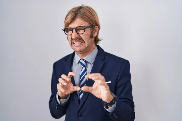 Hombre Caucásico Con Bigote Usando Ropa Negocios Expresión Disgustada Disgustado —  Fotos de Stock