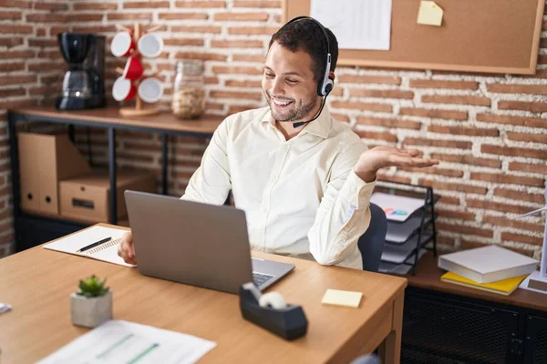 Young Man Call Center Agent Having Video Call Office — Foto Stock