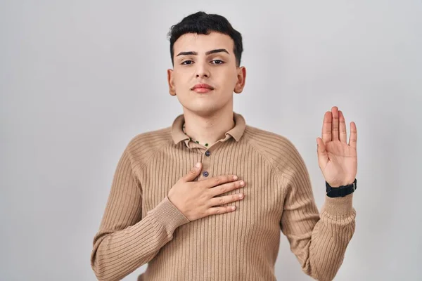Non Binary Person Standing Isolated Background Swearing Hand Chest Open — Stock Photo, Image