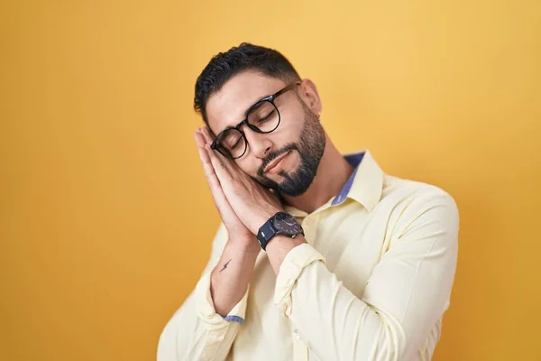 Hispanic Young Man Wearing Business Clothes Glasses Sleeping Tired Dreaming — Stock Photo, Image