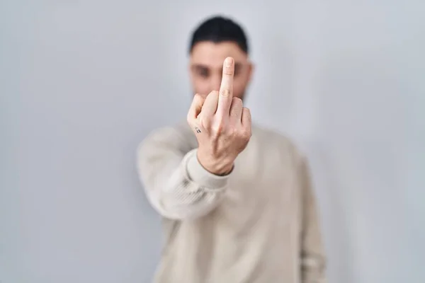 Young Handsome Man Standing Isolated Background Showing Middle Finger Impolite — Fotografia de Stock