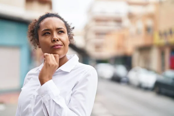 African American Woman Standing Doubt Expression Street —  Fotos de Stock