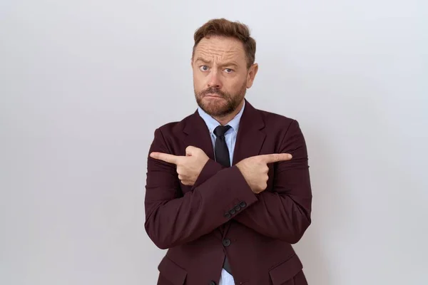 Middle Age Business Man Beard Wearing Suit Tie Pointing Both — Stock Photo, Image