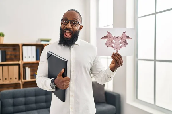 African American Man Working Rorschach Test Psychology Clinic Celebrating Crazy — Stockfoto