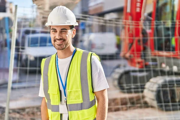 Young Hispanic Man Architect Smiling Confident Standing Street — Stockfoto