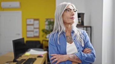 Orta yaşlı, kır saçlı, iş kadını. Ofiste kendine güvenen bir iş adamı.