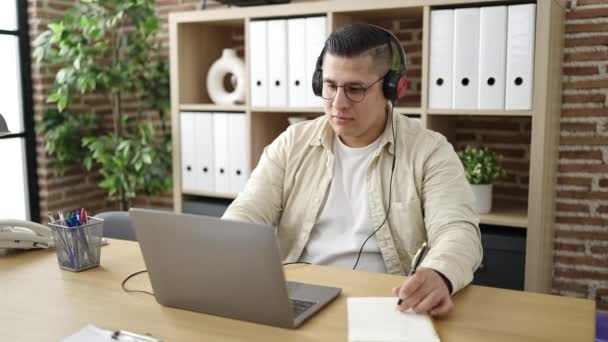 Young Hispanic Man Business Worker Having Video Call Office — Stok video