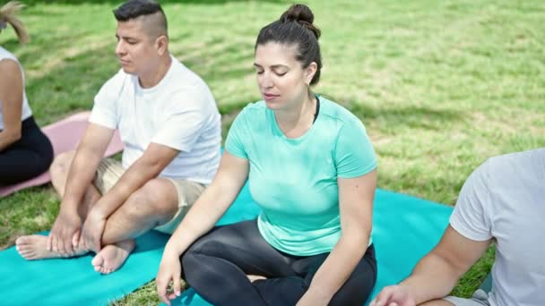 Groupe Personnes Entraînant Yoga Assis Sur Tapis Parc — Video