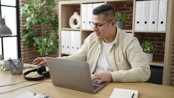 Young Hispanic Man Business Worker Having Video Call Office — Stok video