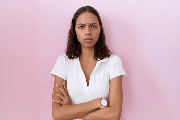 Young Hispanic Woman Wearing Casual White Shirt Skeptic Nervous Disapproving — Stock Photo, Image