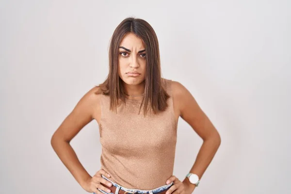 Young Hispanic Woman Standing White Background Depressed Worry Distress Crying — Foto Stock