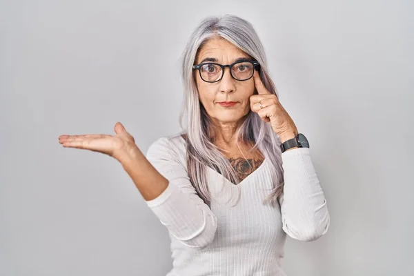 Middle Age Woman Grey Hair Standing White Background Confused Annoyed — Stock Photo, Image