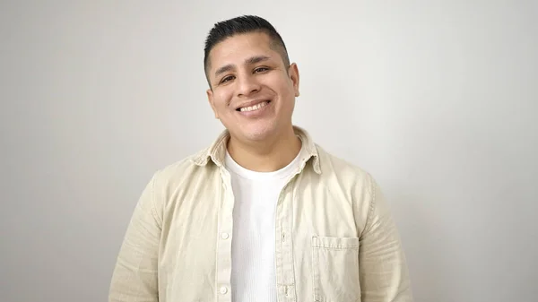 Young Hispanic Man Smiling Confident Standing Isolated White Background — Stock Photo, Image