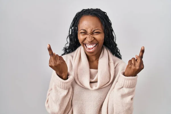 African Woman Standing White Background Showing Middle Finger Doing Fuck — Photo