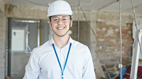 Young Hispanic Man Architect Smiling Confident Standing Construction Site — Stock Photo, Image