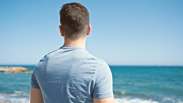 Young Hispanic Man Tourist Standing Backwards Seaside — Stock Photo, Image