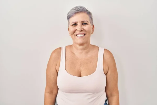 Middle Age Caucasian Woman Standing White Background Relaxed Serious Expression —  Fotos de Stock