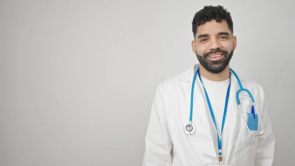 Young Hispanic Man Doctor Smiling Confident Standing Isolated White Background — Stock Photo, Image
