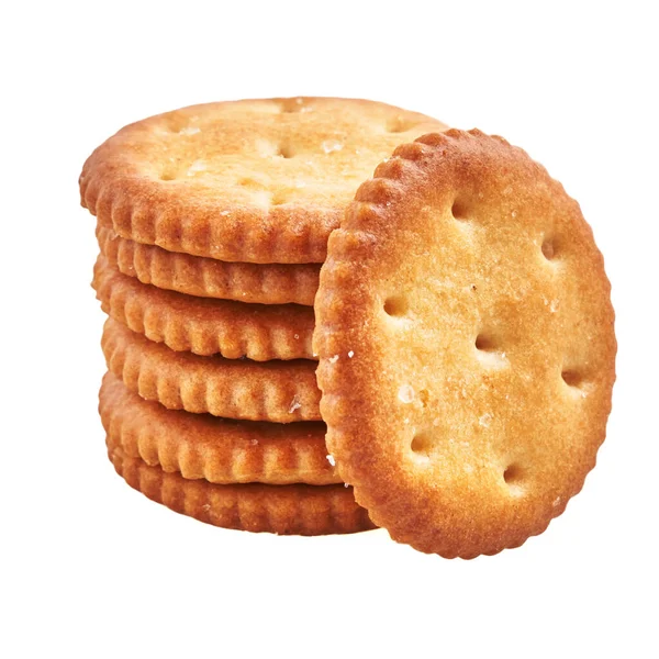 Delicioso Grupo Biscoitos Salgados Sobre Fundo Branco Isolado — Fotografia de Stock