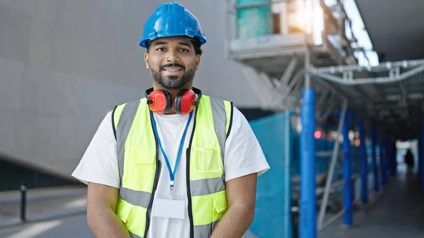 African American Man Builder Smiling Confident Standing Street — Stock Photo, Image