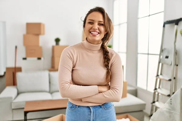 Young Beautiful Hispanic Woman Smiling Confident Standing Arms Crossed Gesture — Foto de Stock