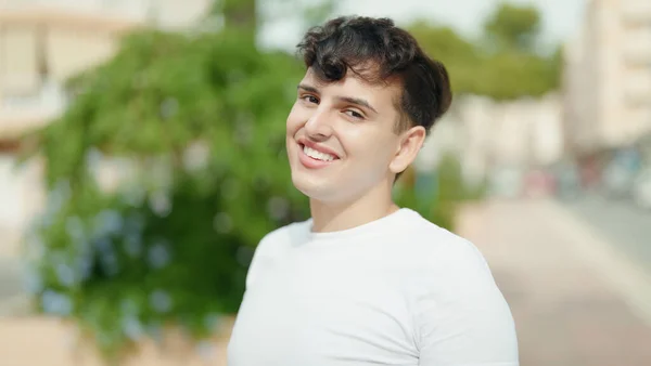 Non Binary Man Smiling Confident Standing Park — Stock Photo, Image