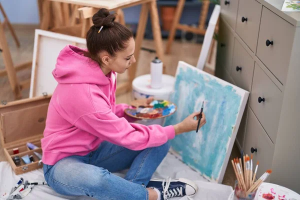 Young Woman Artist Sitting Floor Drawing Art Studio —  Fotos de Stock