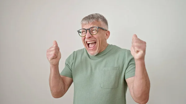 Middle Age Grey Haired Man Smiling Confident Standing Winner Expression — Stock Photo, Image