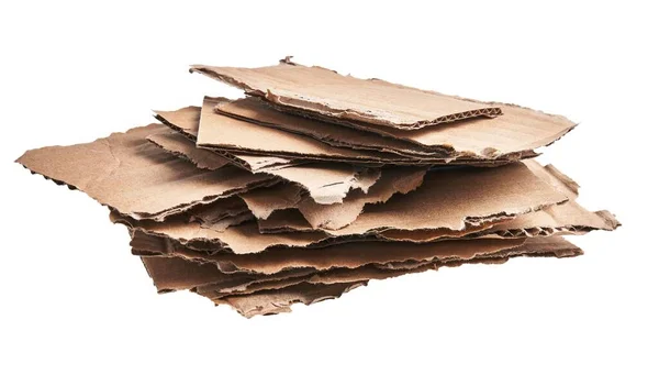 Stack Ripped Pieces Cardboard Material Isolated White Background — Stock Photo, Image