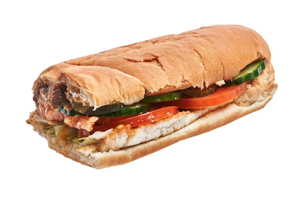Single Vlees Sandwich Witte Geïsoleerde Achtergrond — Stockfoto