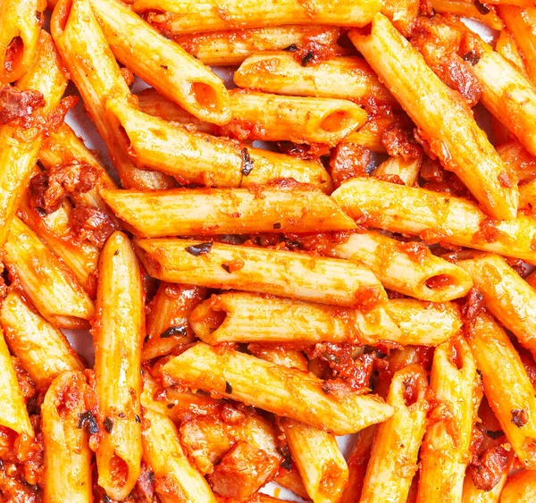 Deliciosos Macarrones Italianos Con Textura Salsa Tomate — Foto de Stock