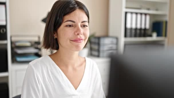 Young Beautiful Hispanic Woman Business Worker Having Video Call Office — Stock Video