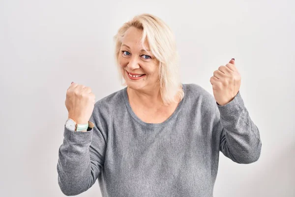 Middle Age Caucasian Woman Standing White Background Celebrating Surprised Amazed — Stock Photo, Image