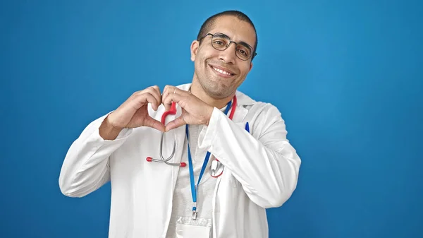 Young Hispanic Man Doctor Smiling Doing Heart Gesture Hands Isolated — Stock Photo, Image