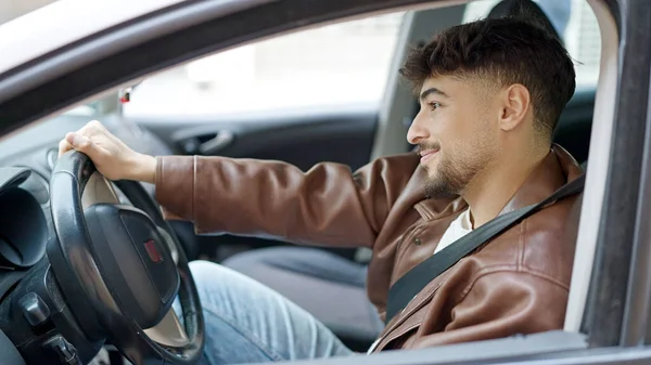 Young Arab Man Smiling Confident Driving Car Street — Stock Photo, Image