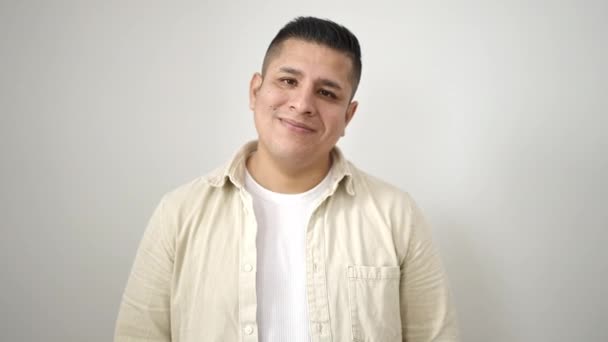 Young Hispanic Man Smiling Confident Saying Yes Head Isolated White — Stock Video