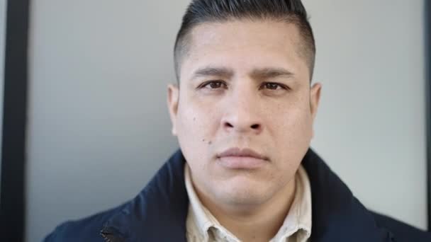 Young Hispanic Man Standing Serious Expression Isolated White Background — Stok Video