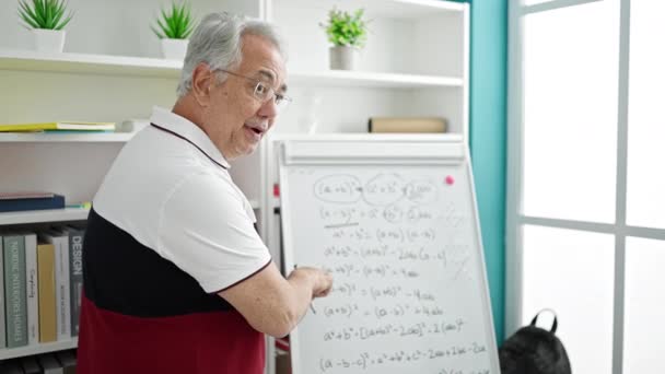 Mann Mittleren Alters Mit Grauen Haaren Unterrichtet Mathematikunterricht Hörsaal Der — Stockvideo