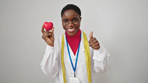 African American Woman Dietician Doing Thumb Holding Heart Isolated White — Stock Photo, Image