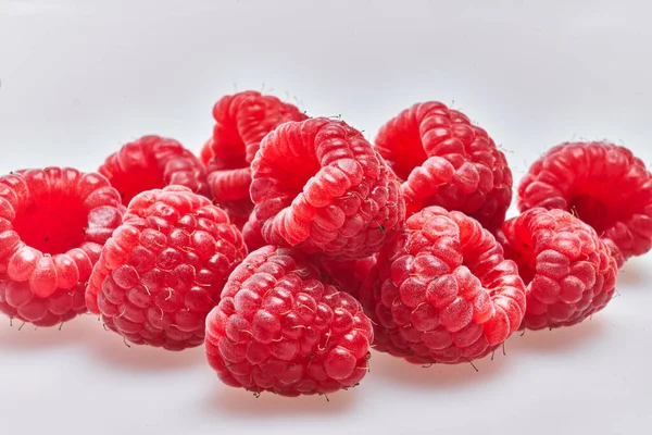 Delicious Group Raspberries Isolated White Background — Stock Photo, Image