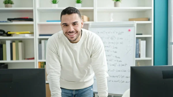 Young Hispanic Man Student Smiling Confident Standing Library University —  Fotos de Stock