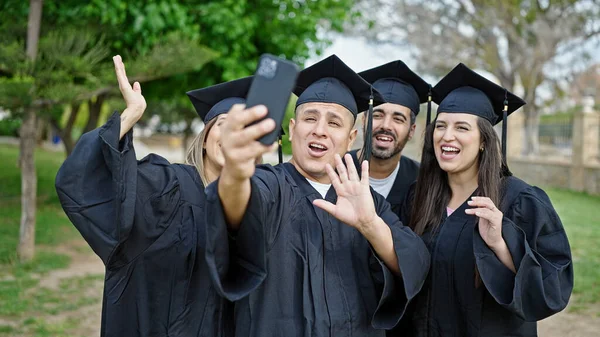 Group People Students Graduated Having Video Call University Campus — Stock Photo, Image