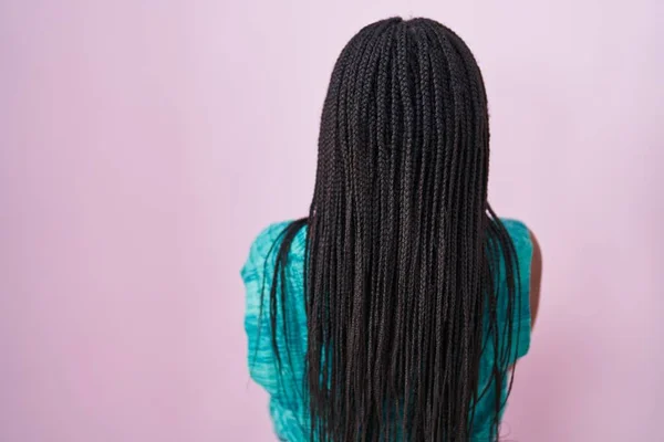 Young African American Braids Standing Pink Background Standing Backwards Looking — Stock Photo, Image