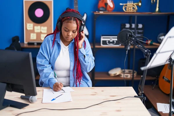 African American Woman Artist Composing Song Music Studio —  Fotos de Stock