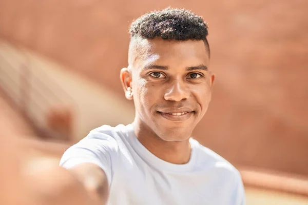 Young Latin Man Smiling Confident Making Selfie Camera Street — Photo